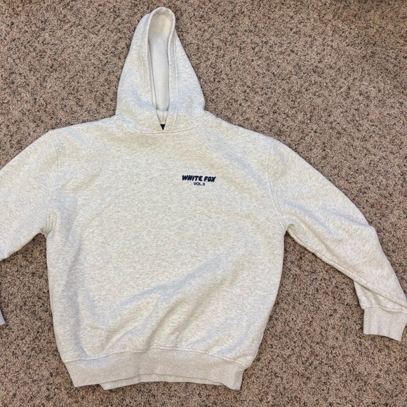 White Fox Hoodie in Light Gray Heather with Navy Puff Print - Picture 2 of 6